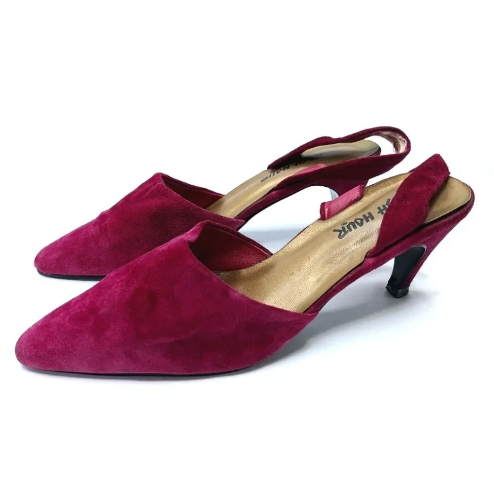 VTG Rush Hour Hot Pink Fuchsia Magenta Suede Strappy Slingback 3" Heels Sz 10 - Picture 1 of 7